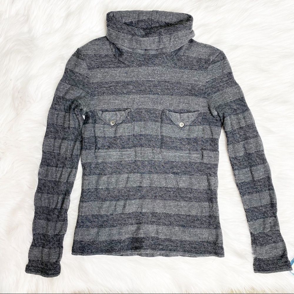 Lacoste Grey Striped Long Sleeve Turtleneck Top - Picture 3 of 8